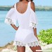 Rambling Casual Loose Bikini Cover-ups 2018 New Fashion Lace Stitching Coverall Beach Skirt Dress Swimwear White B07F168GHV